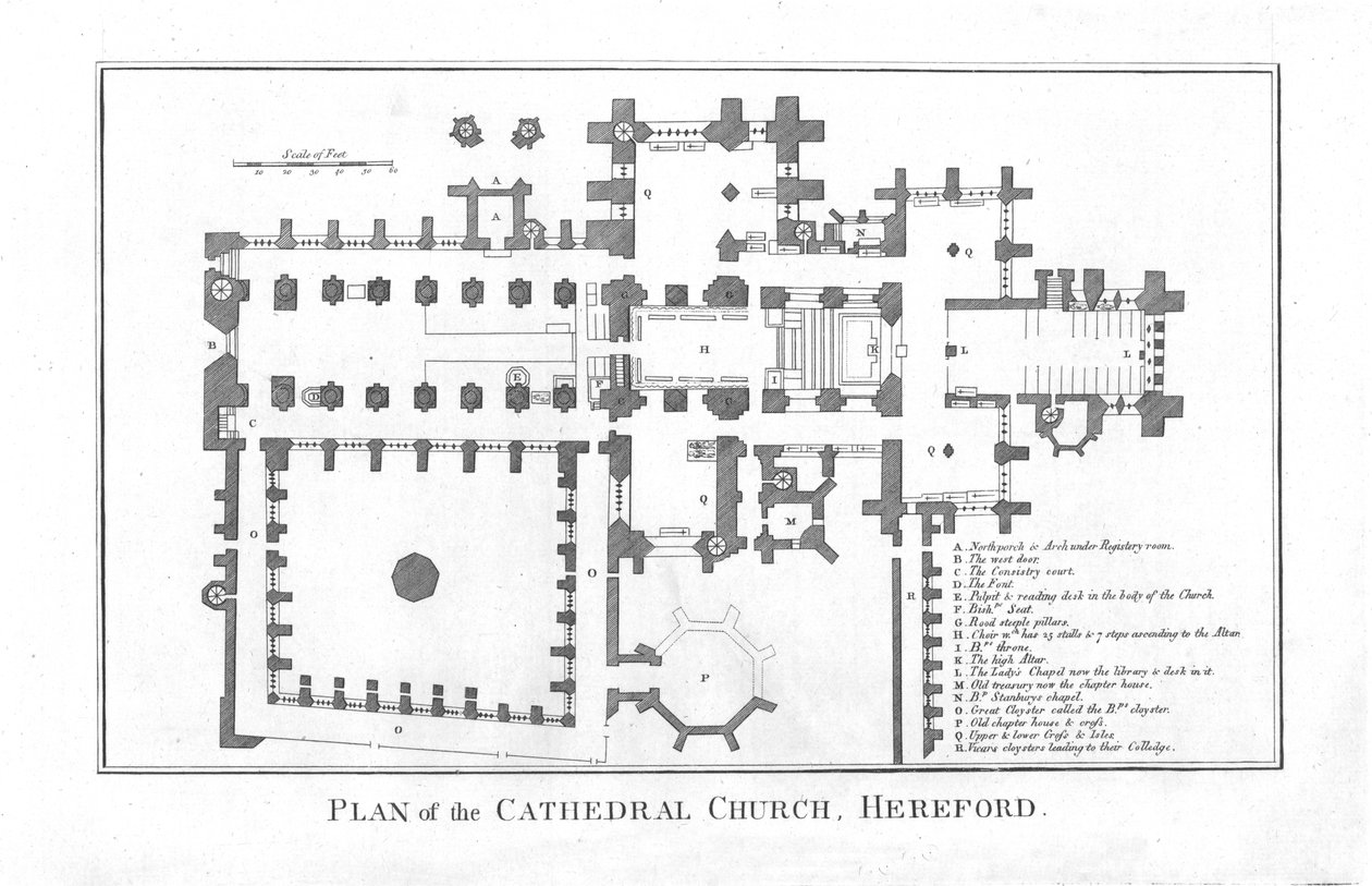 Plán katedrálního kostela, Hereford., konec 18. století od Unbekannt