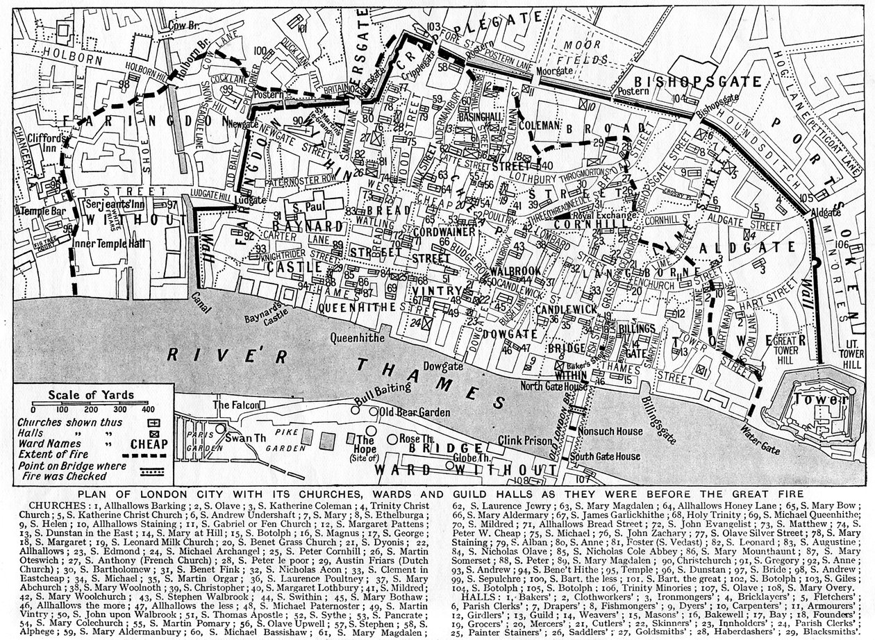 Plán City of London zobrazující kostely, oddělení a cechovní síně, 1926-1927 od Unbekannt