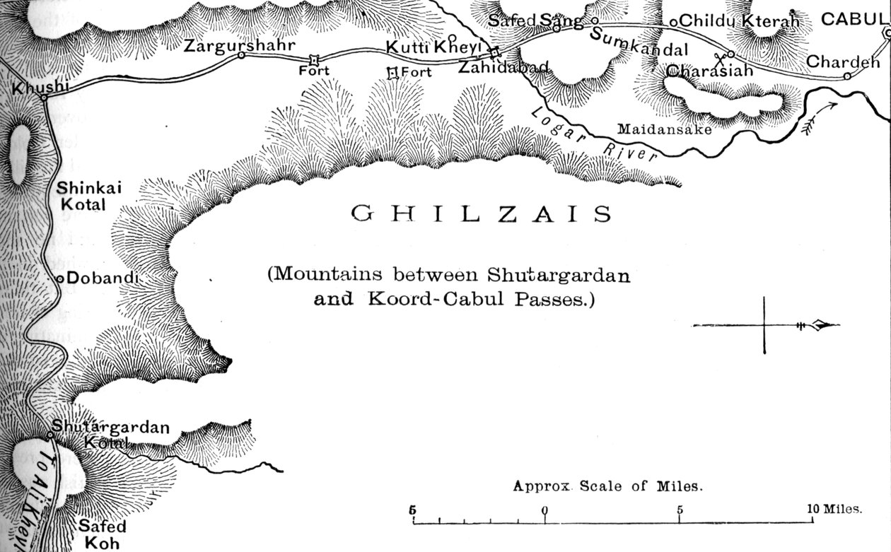 Plán cesty z průsmyku Shutargardan do Kábulu, c1880 od Unbekannt