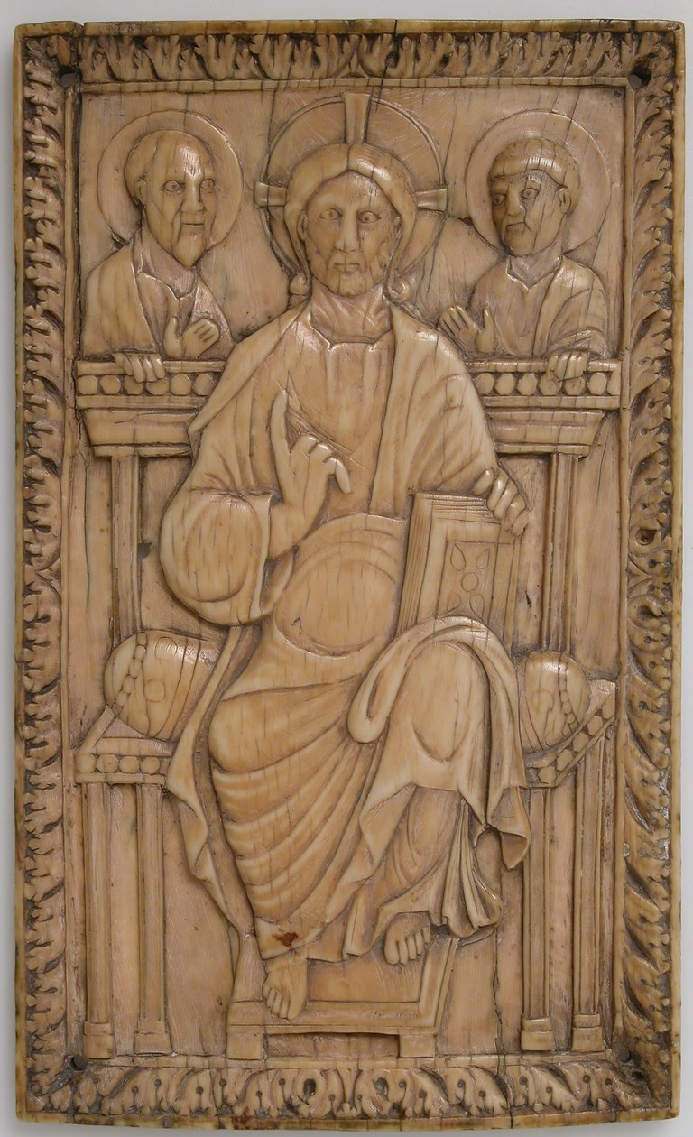 Deska s Kristem trůnícím se dvěma apoštoly, karolínský, 850-875. od Unbekannt
