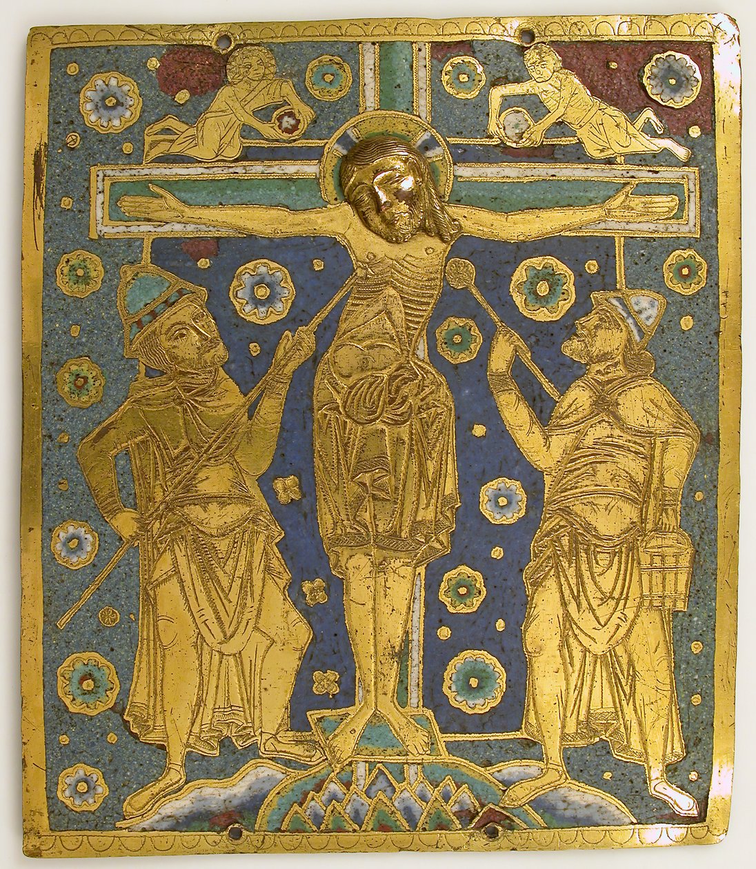Deska s Ukřižováním mezi Longinem a Stephatonem a Personifikacemi..., německy, c1200. od Unbekannt
