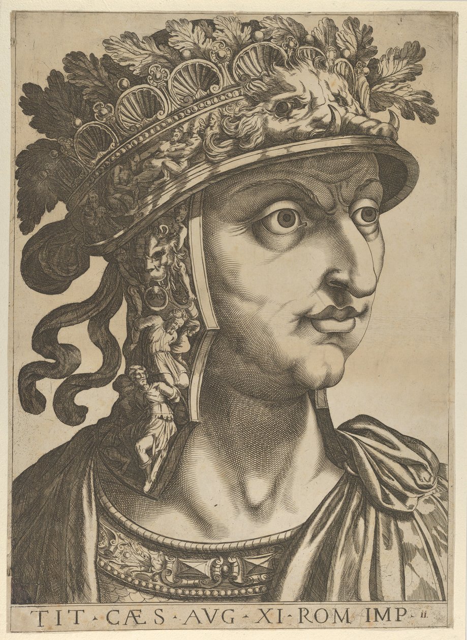 Deska 11: Titus Vespasianus při pohledu doprava, z „Dvanáct Caesarů“, 1610-40. od Unbekannt