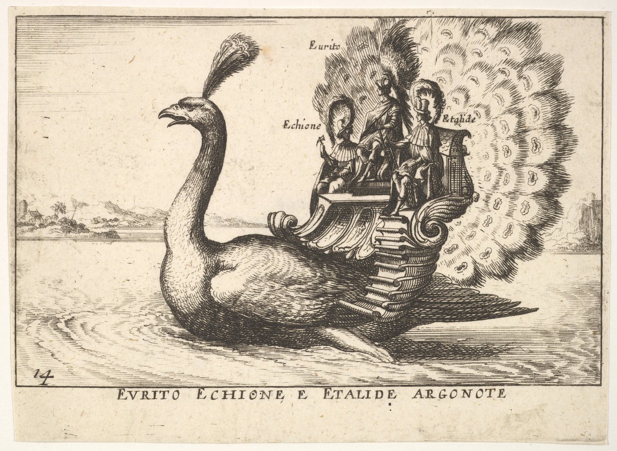 Talíř 14: Argonauti Eurytus, Echion a Aethalides Eurito Echione e Etalide Argonote..., 1664. od Unbekannt