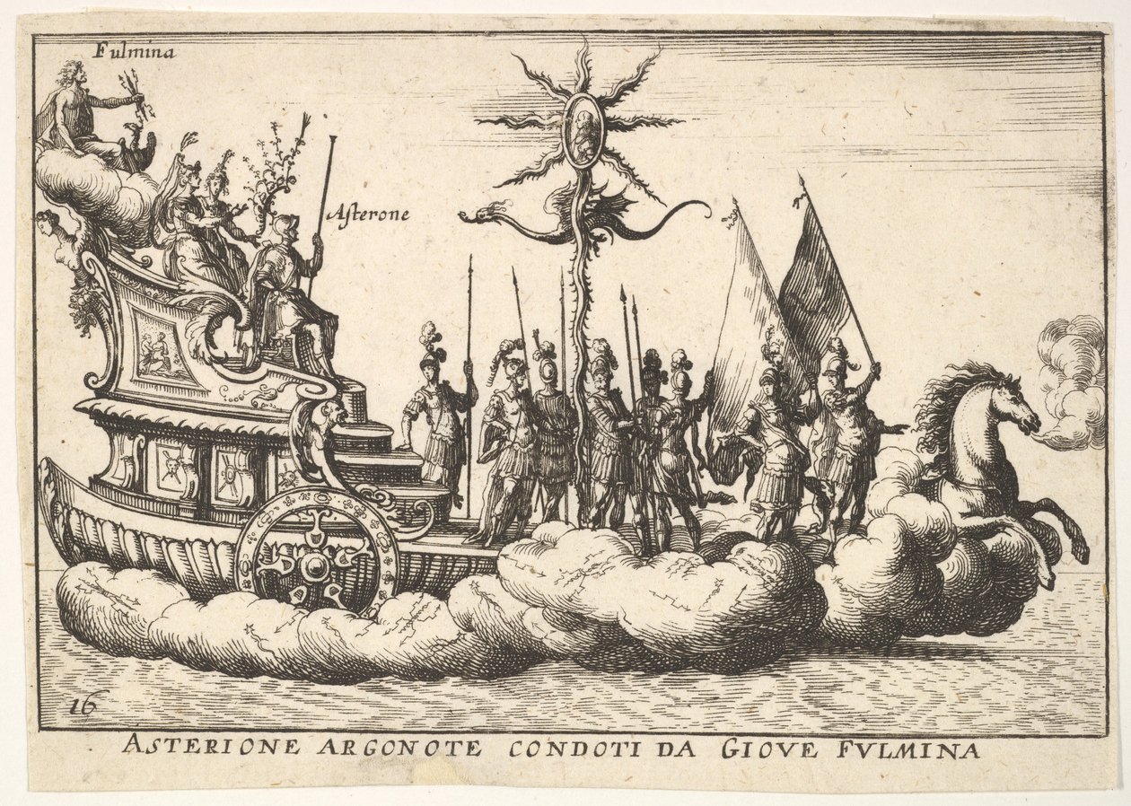 Talíř 16: Argonaut Asterion vedený mladou postavou blesku Asterione argonote con..., 1664. od Unbekannt