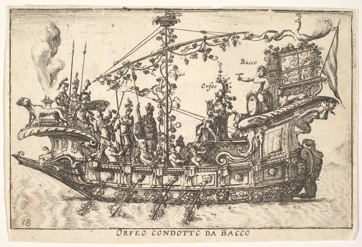 Talíř 18: Orfeus vedený Bacchem Orfeem condotto da Bacco, ze série The magnifice..., 1664. od Unbekannt