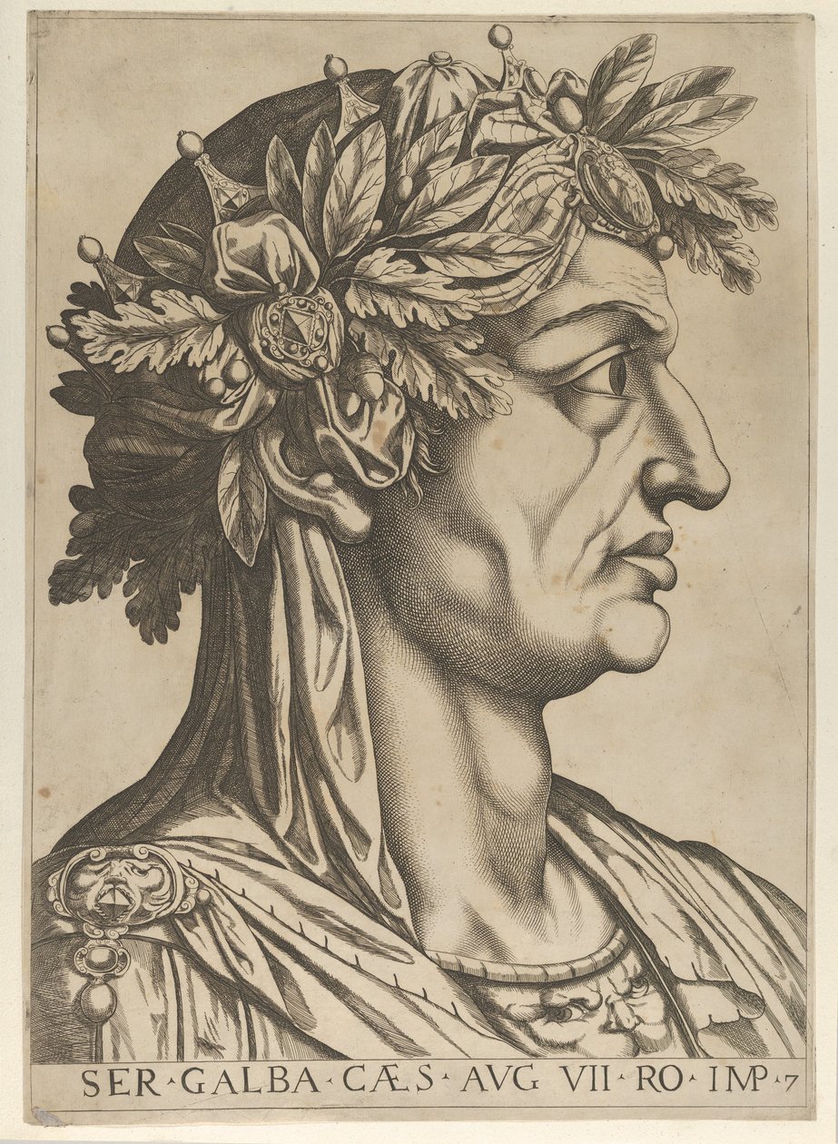 Deska 7: Servius Galba z profilu vpravo, z „Dvanáct Caesarů“, 1610-40. od Unbekannt