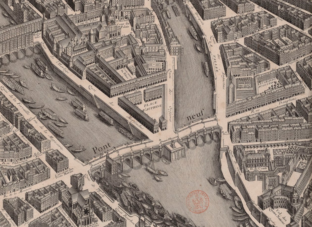 Pont Neuf. Mapa Paříže, řekl Turgot, 1739. od Unbekannt