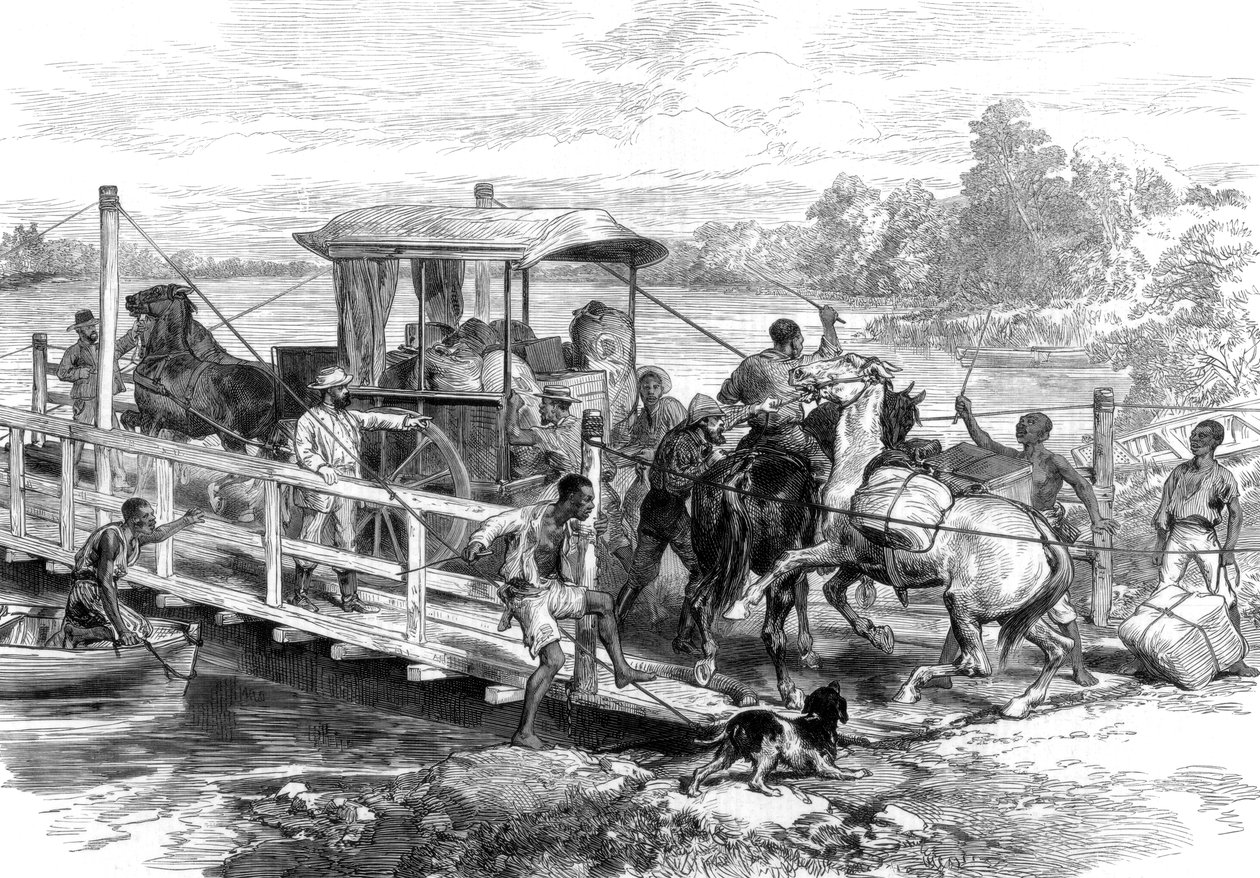 Ponton přes řeku Vaal, Klipdrift, jihoafrická diamantová pole, 1874 od Unbekannt