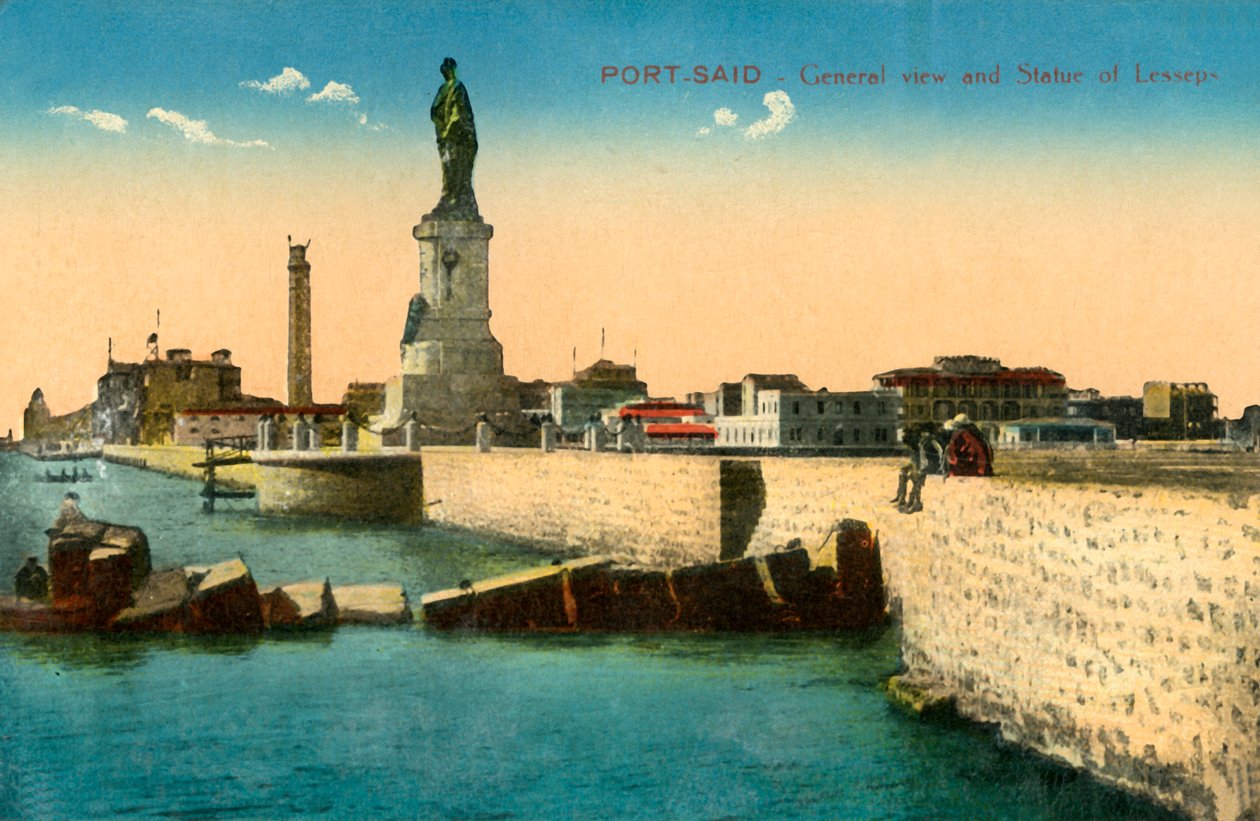 Port-Said - Celkový pohled a socha Lesseps, c1918-c1939. od Unbekannt