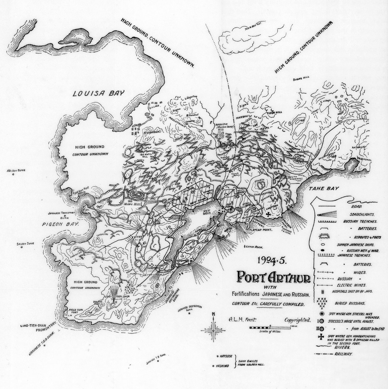 Port Arthur, Manchuria, ukazuje japonské a ruské opevnění, rusko-japonská válka, 1905 od Unbekannt