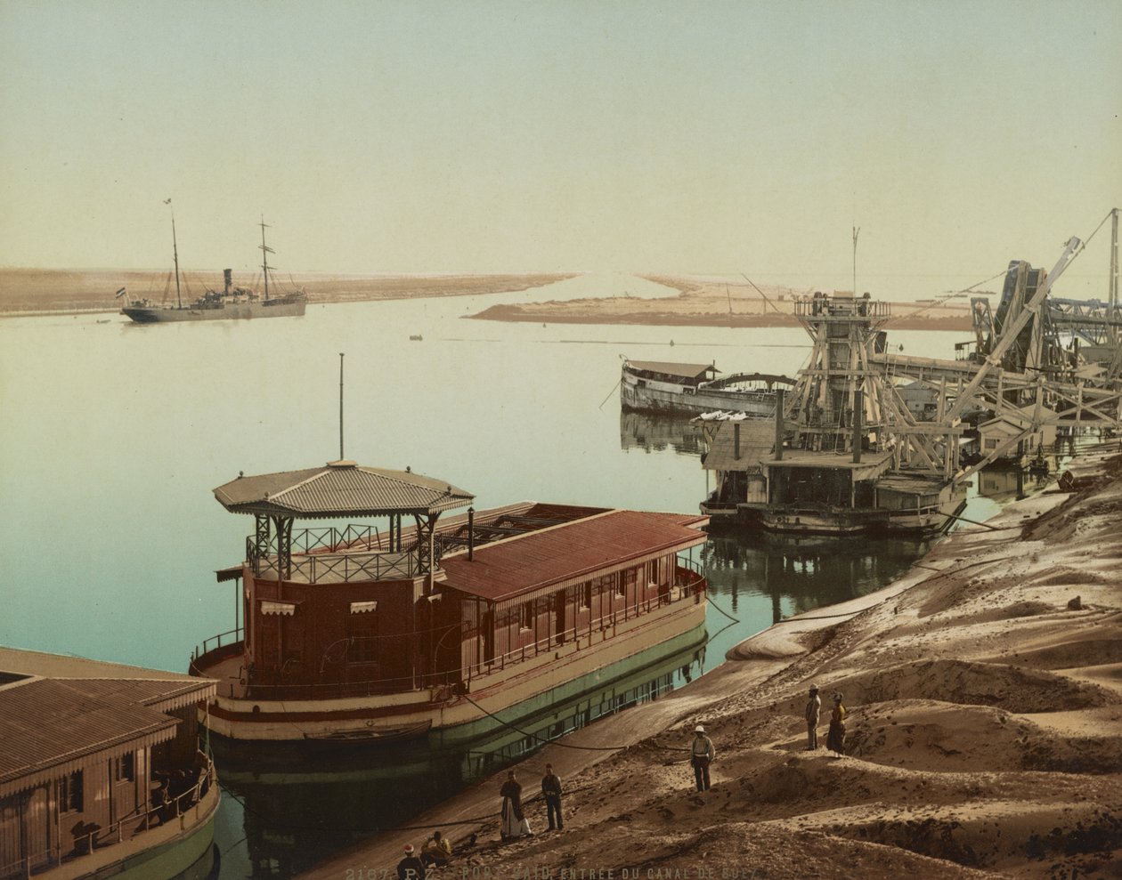 Port Said, vstup do Suezského průplavu, kolem roku 1900 (barevné fotochromatické) od Unbekannt