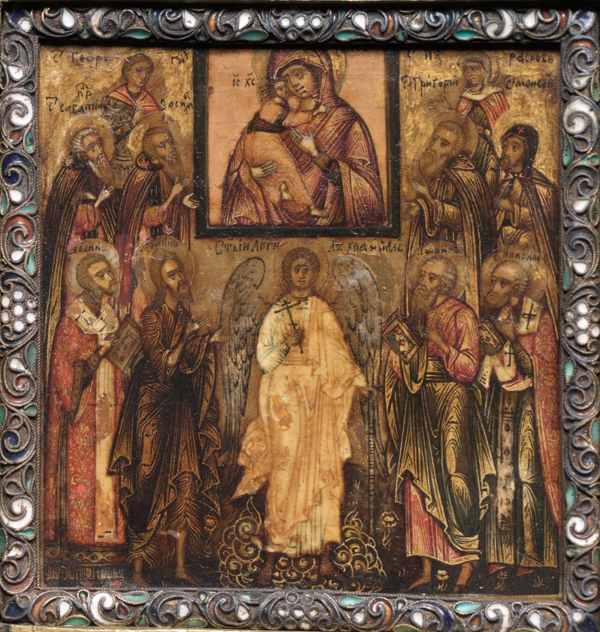 Ikona přenosného triptychu: Uctívání zázračné ikony vladimirské Matky Boží, 1600s. od Unbekannt