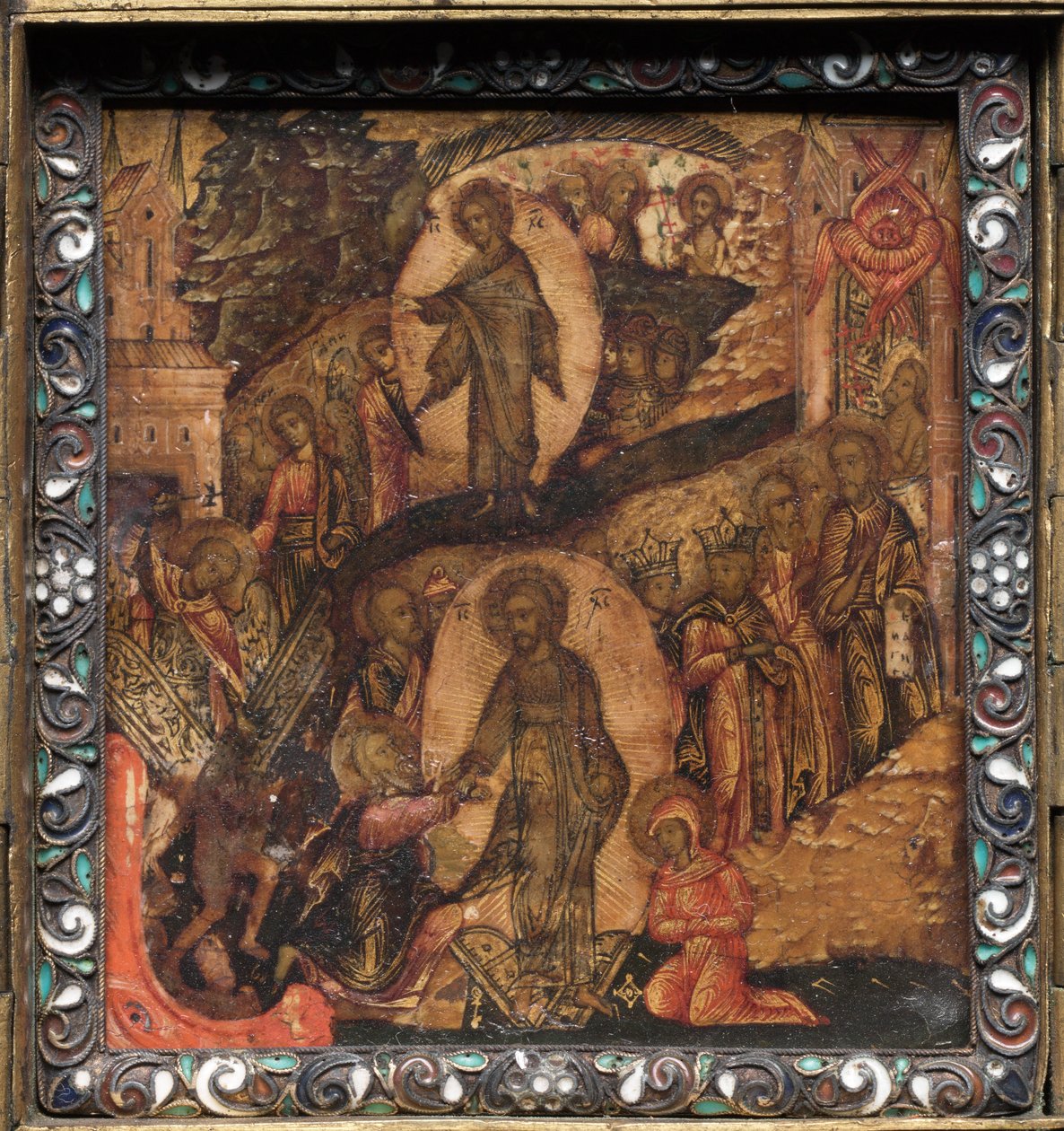 Ikona přenosného triptychu: Vzkříšení a Anastasis, 17. století. od Unbekannt
