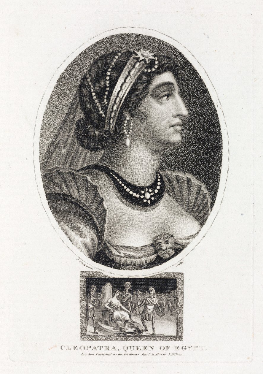 Portrait de Cleopatre (Thea Philopator, 69-30 avant JC), s nástupem syna na scénu sur le trone d