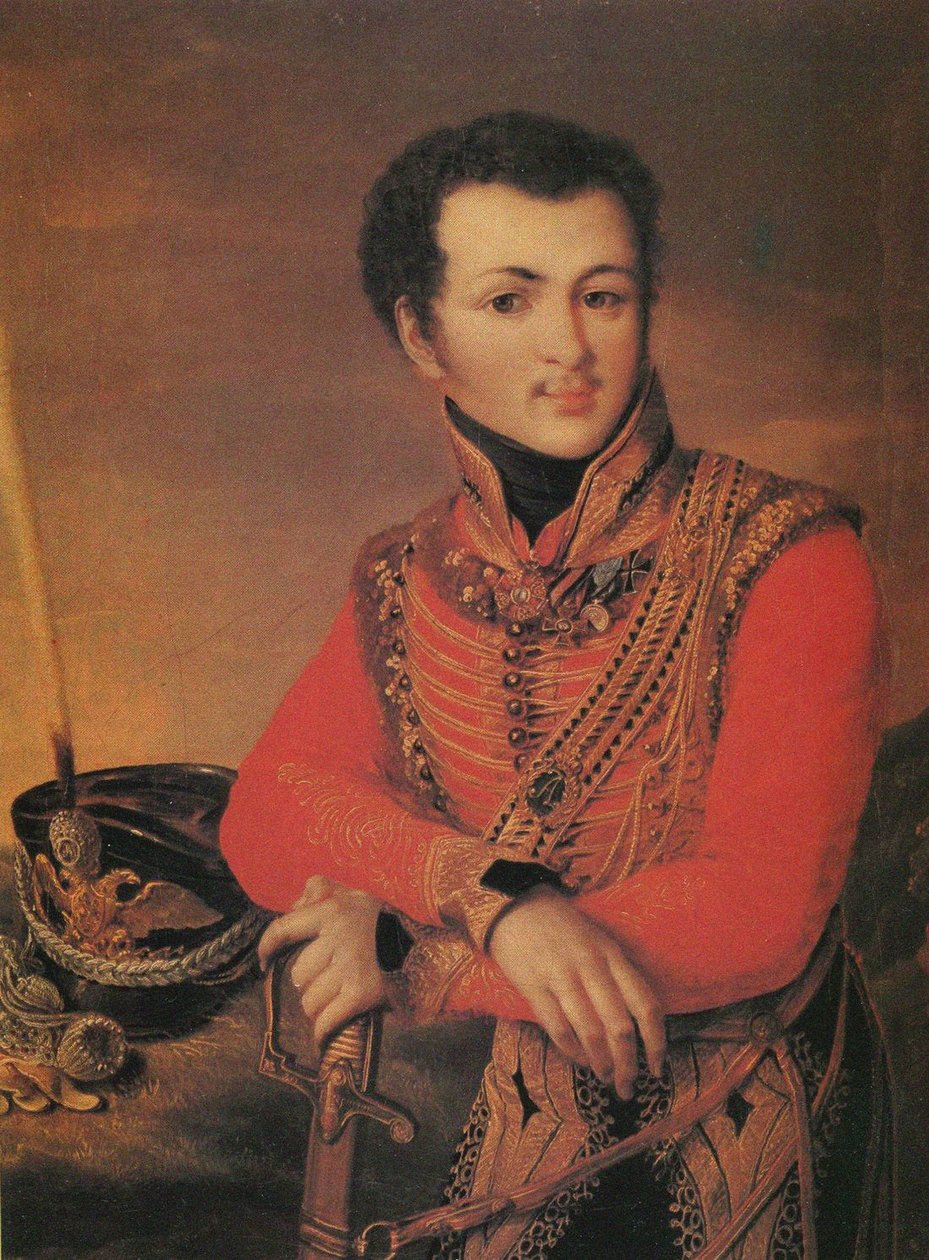 Portrét Artemyho Lazareva 1791-1813, velitele štábní jízdy husarského pluku plavčíků, 20. léta 19. století od Unbekannt