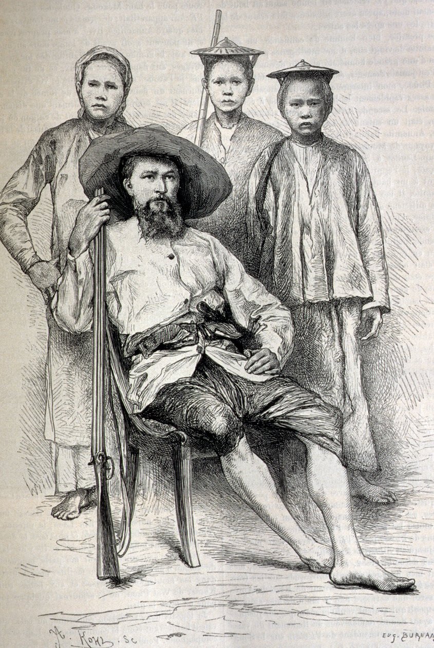 Portrét Auguste Pavie (1847-1925) francouzský cestovatel a diplomat v Indočíně - rytina od Unbekannt