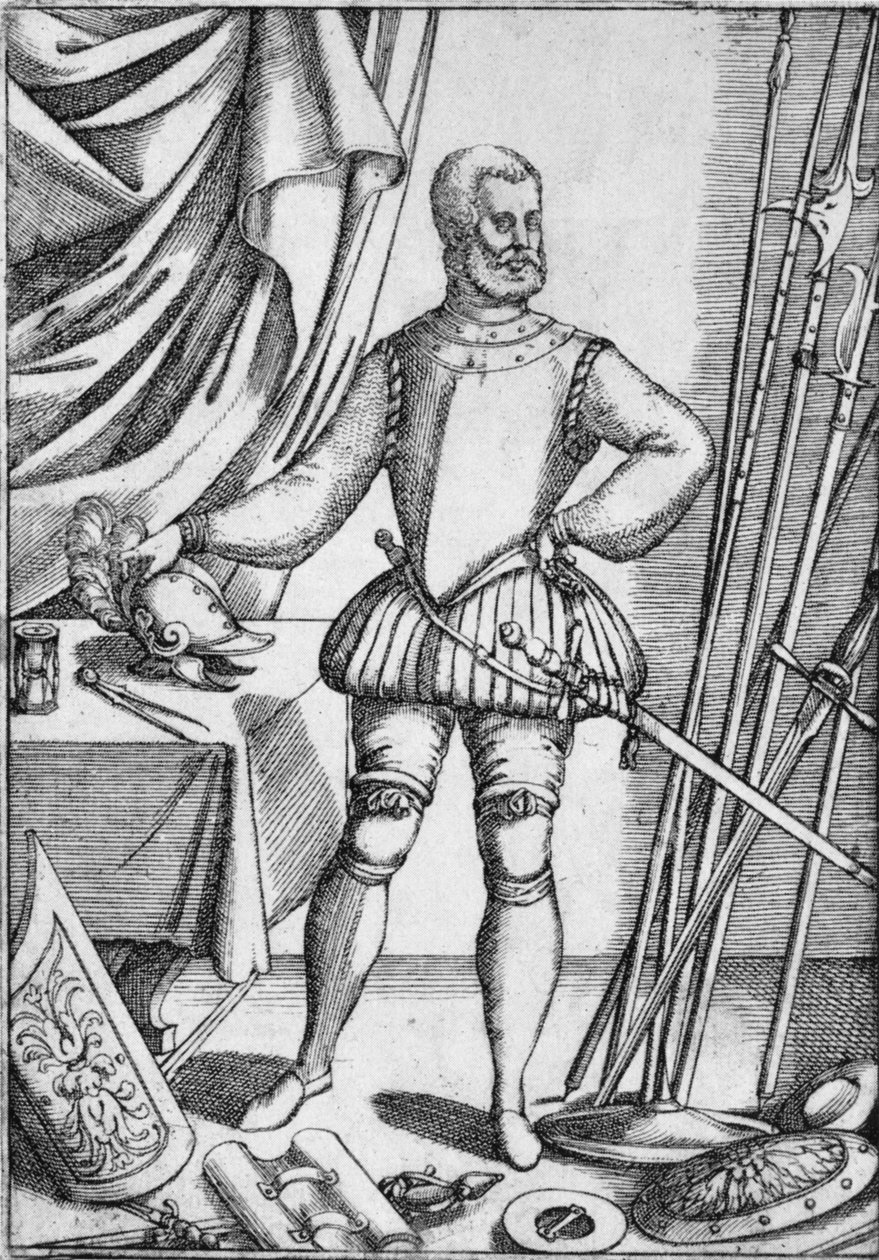 Portrét Giacoma Di Grassiho, ukazující zbraně, jejichž používání učil své žáky, 1575, 1936 od Unbekannt