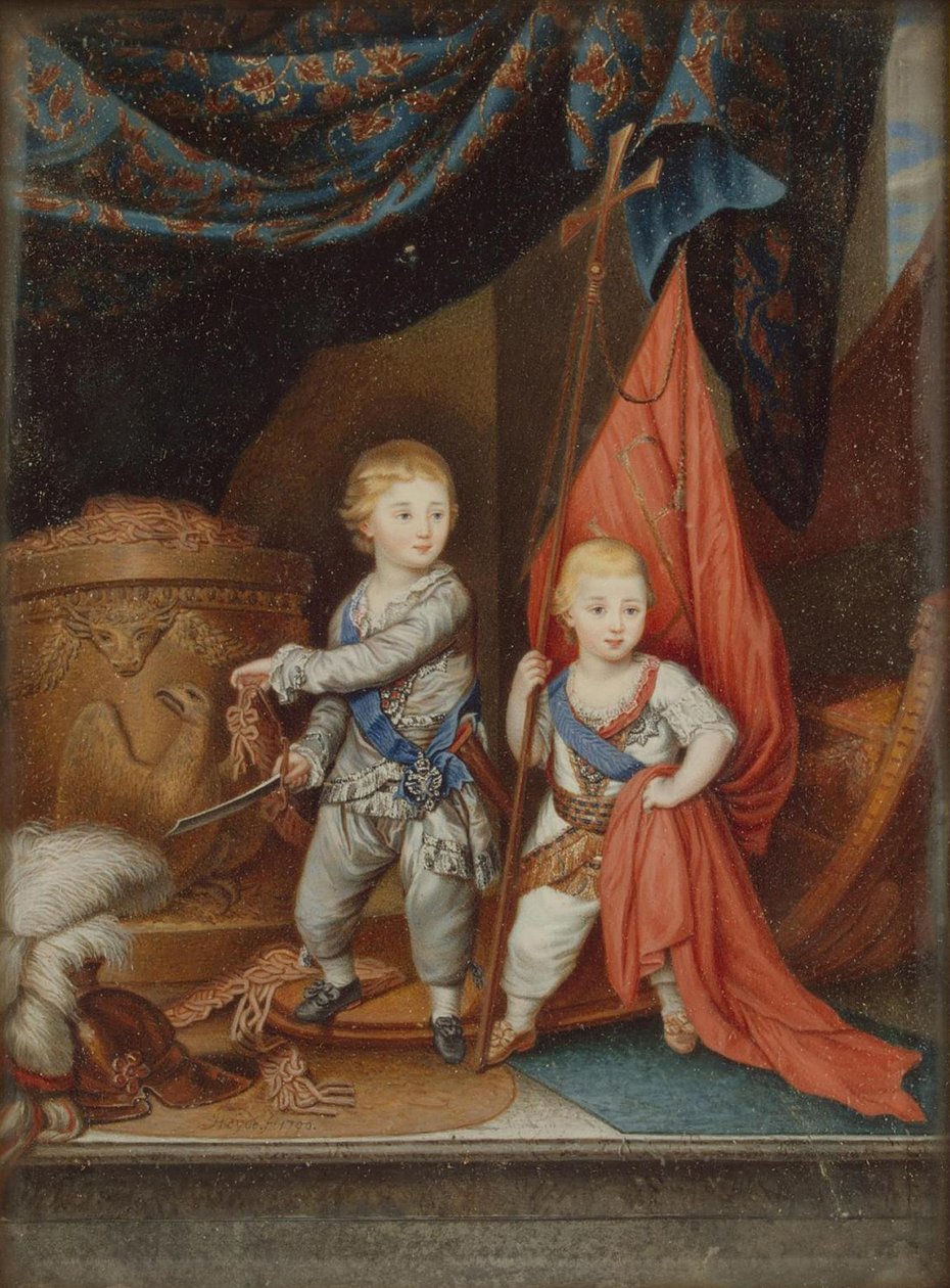 Portrét velkovévodů Alexandra Pavloviče a Konstantina Pavloviče jako dětí, 1790 od Unbekannt