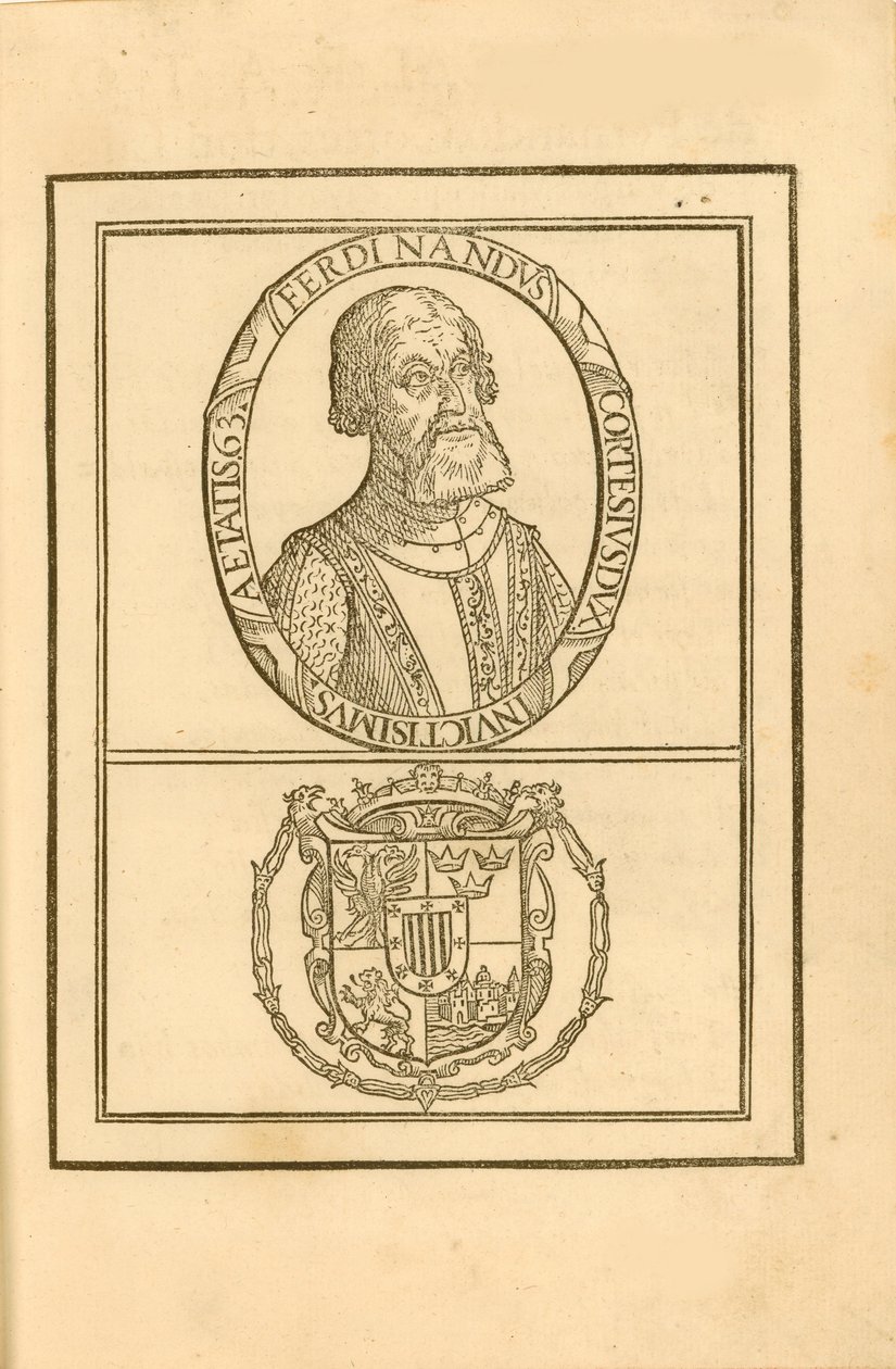 Portrét Hernána Cortése 1485-1547 s jeho erbem, 1588. od Unbekannt