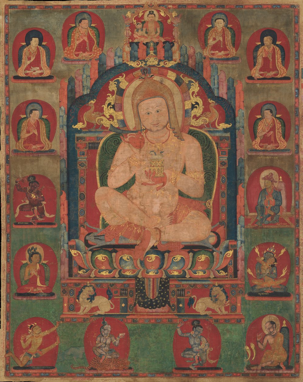 Portrét Jannatapy, kterého se zúčastnili lamové a Mahasiddhové, ka. 1350. od Unbekannt