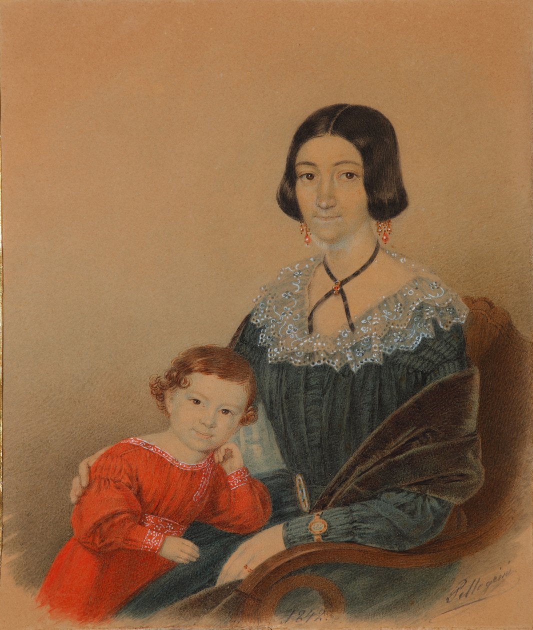 Portrét Marie Prokhorovny Krivtsové se synem Alexandrem, 1841 od Unbekannt