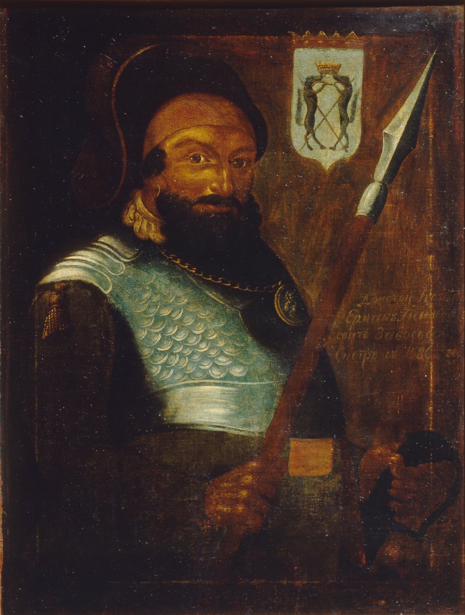 Portrét vůdce kozáků, dobyvatel Sibiře Jermak Timofejevič -1585, počátek 18. století. od Unbekannt