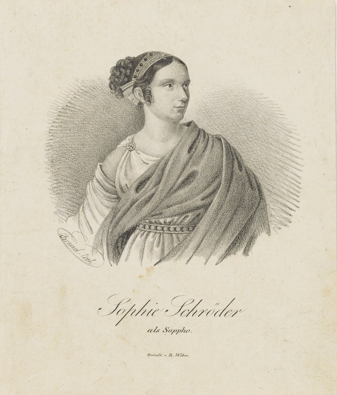 Portrét zpěvačky a herečky Sophie Schröder 1781-1868 jako Sapfó, 1833. od Unbekannt