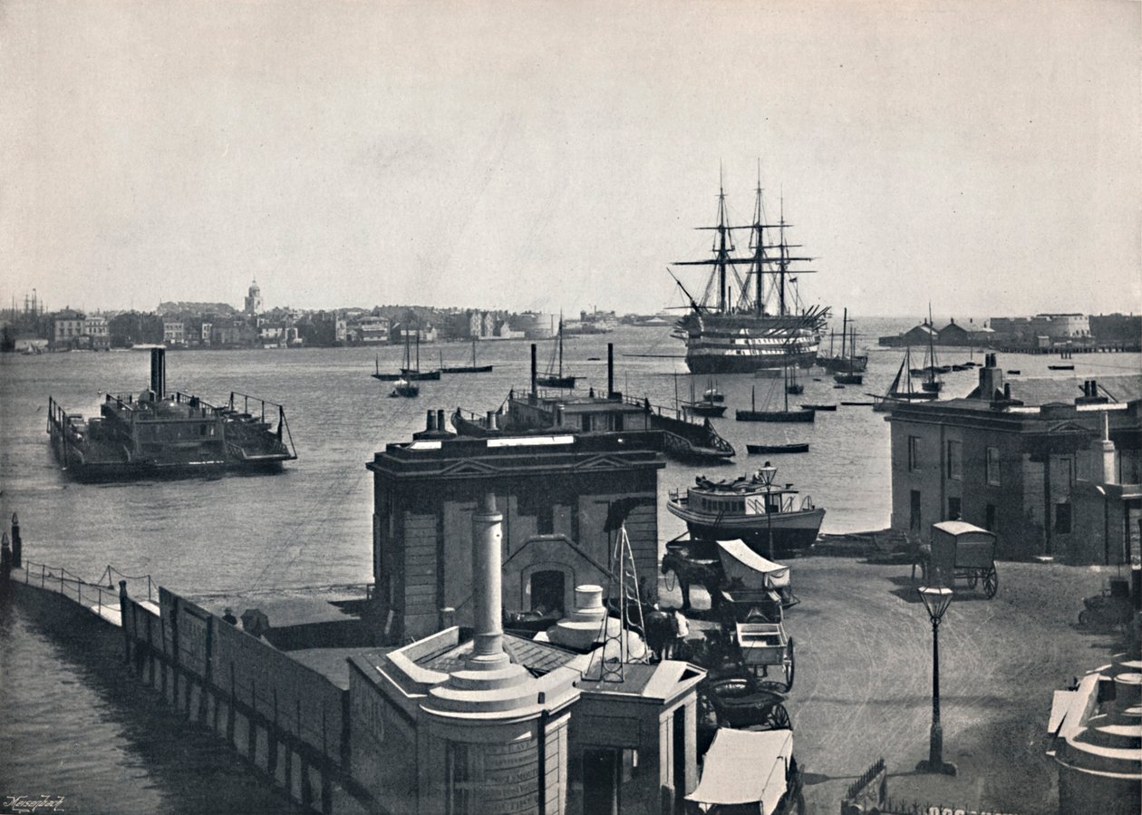 Portsmouth - Celkový pohled na přístav, zobrazující bitevní loď Nelsons, Vítězství., 1895 od Unbekannt