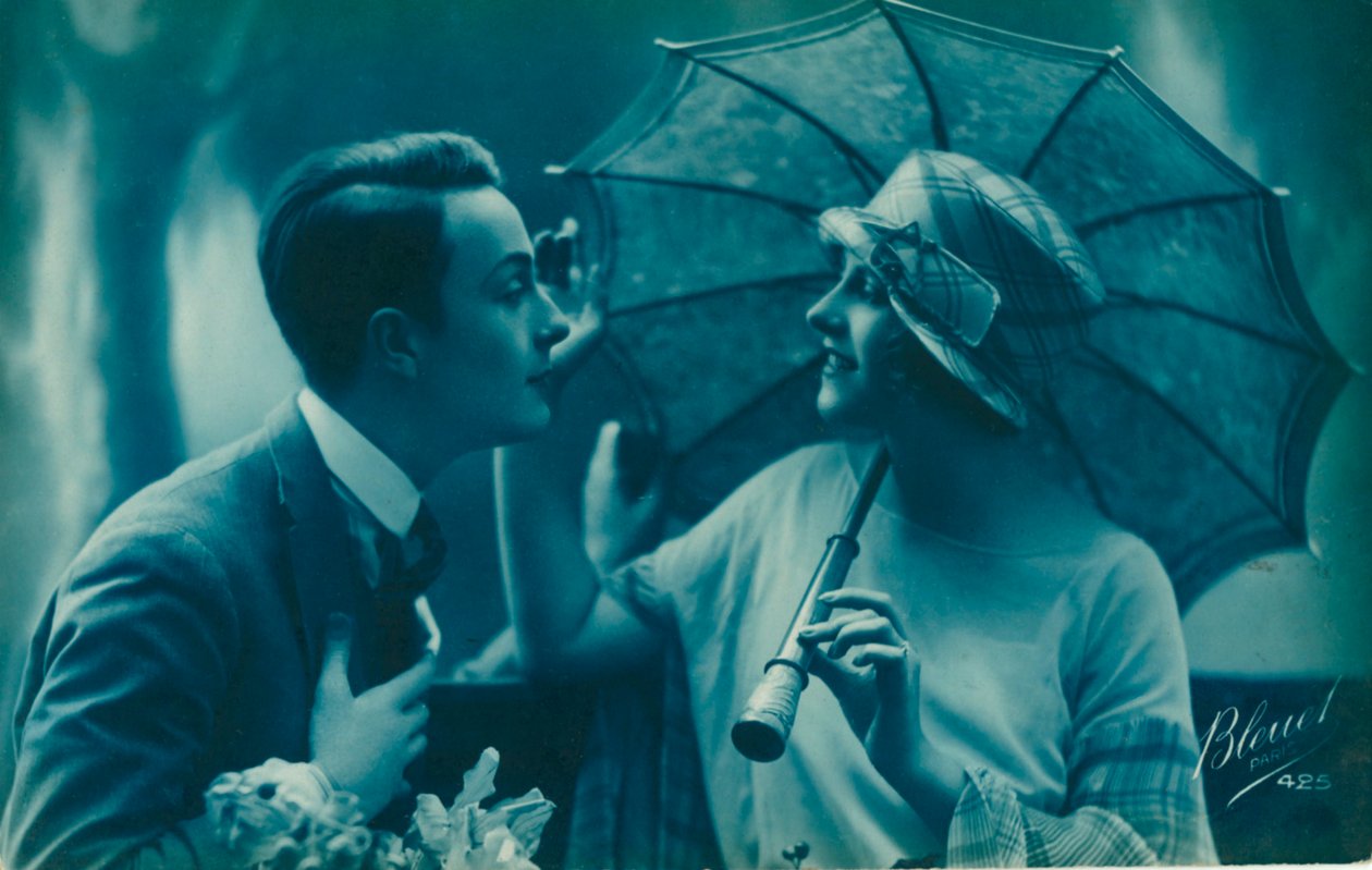 Pohlednice romantického vintage páru, v modré barvě od Unbekannt