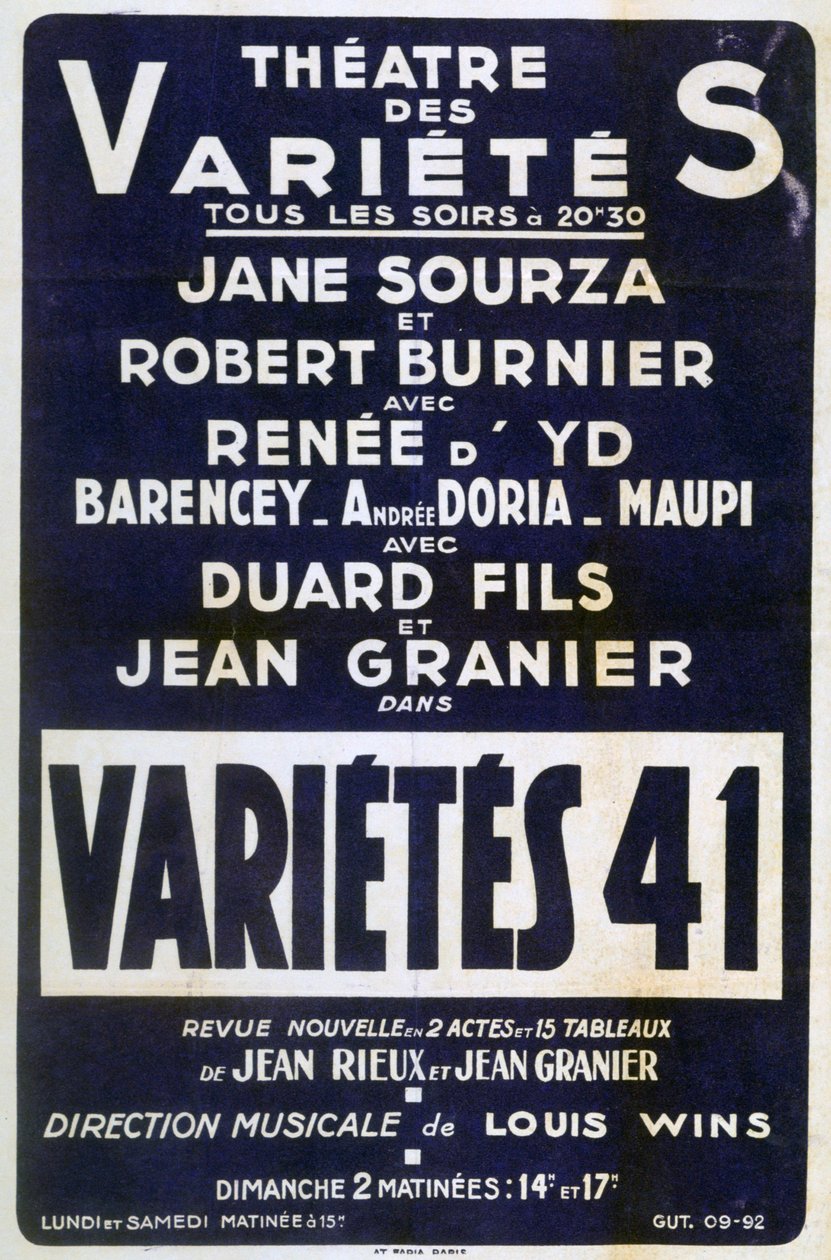 Plakátová reklama Variétés 41 varieté, Francie, 1941 od Unbekannt