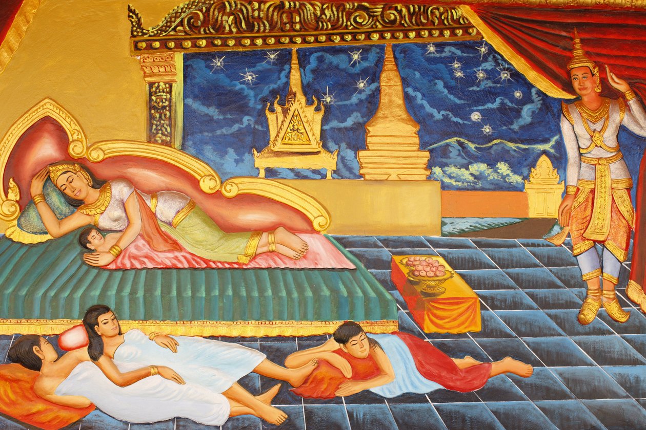 Klášter Preah Prom RathŽivot BuddhyPrinc se na čas vrátil do palácového života, ale neměl z toho žádnou radost Ani zpráva, že jeho žena Yasodhara porodila syna, ho nepotěšila. Dítě se jmenovalo Rahula, Siem Reap, Kambodža od Unbekannt