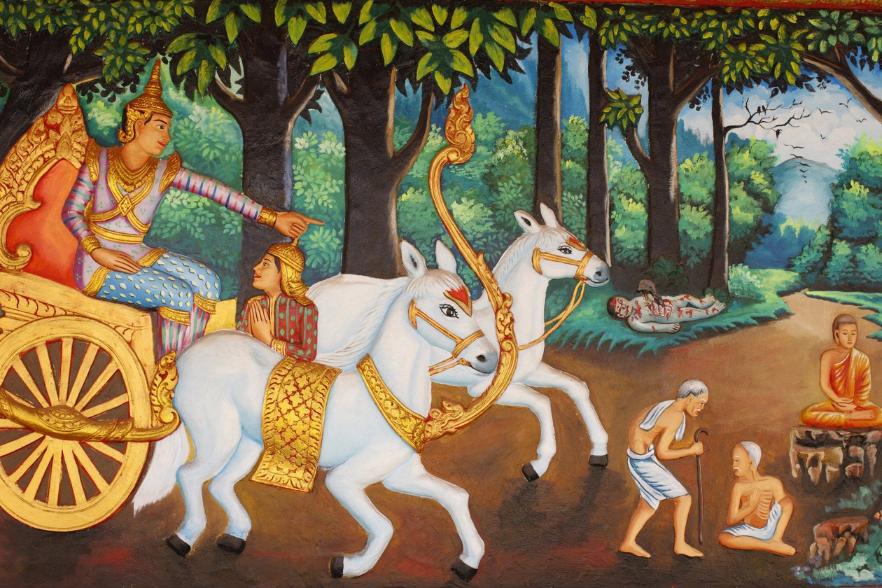 Klášter Preah Prom Rath Život Buddhy Siddhártha Gautama a čtyři pohledy na stáří, nemoc, smrt a samotář, Siem Reap, Kambodža od Unbekannt