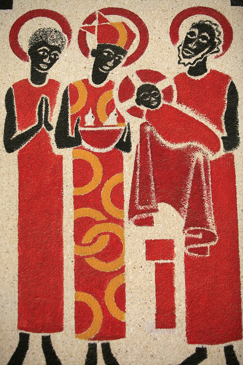Presentation de Jesus au temple Freska kostela opatství Keur Moussa byla navržena a namalována v roce 1963 Domem Georgesem Sagetem, Keur Moussa, Senegal od Unbekannt