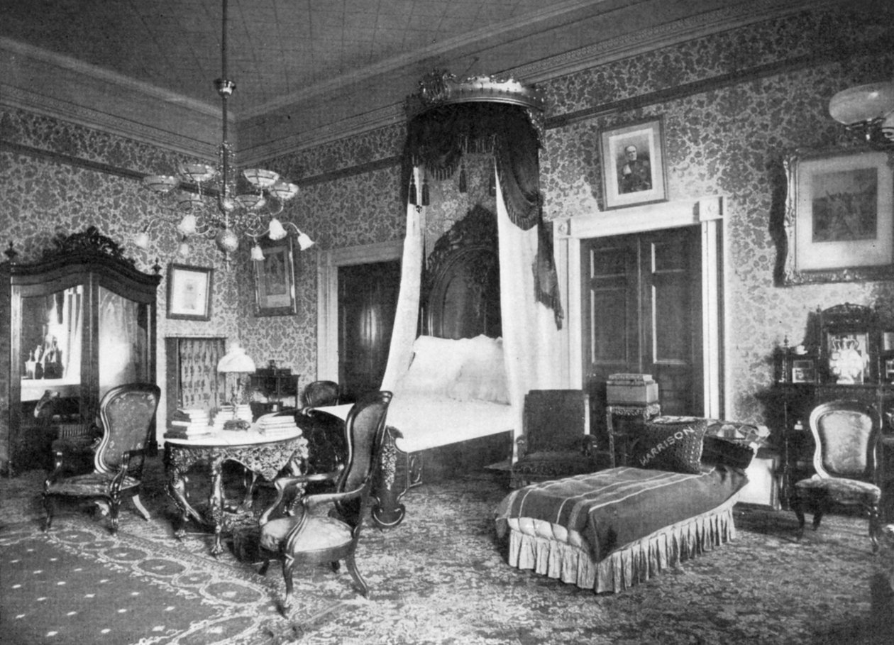 Ložnice prezidenta Harrisona v Bílém domě, Washington DC, USA, 1908 od Unbekannt