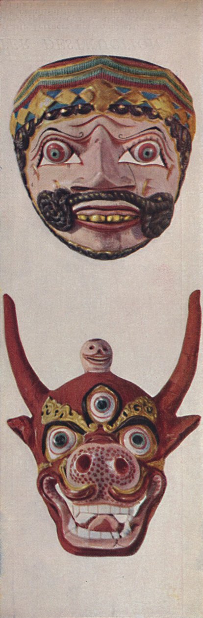 Primitivní kultury v rituálních a festivalových maskách - Festivalová maska a maska kravského obličeje, c1935 od Unbekannt