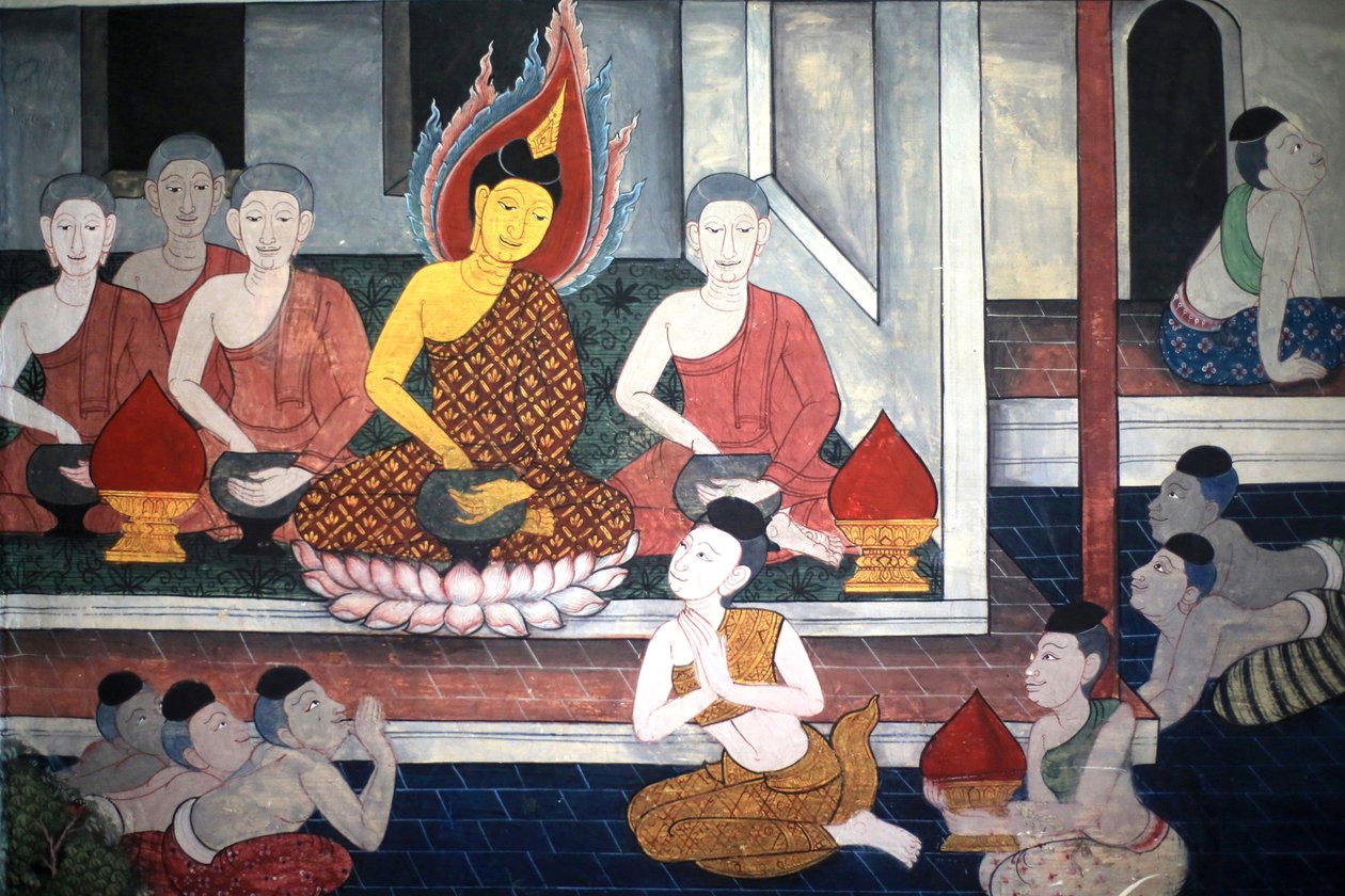 Princ Ráma. Detail nástěnné malby na vnitřních stěnách Vihary z doby krále Rámy III zobrazující Rámakien. Wat Pho - Wat Phra Chetuphon. 1788. Bangkok. Thajsko od Unbekannt