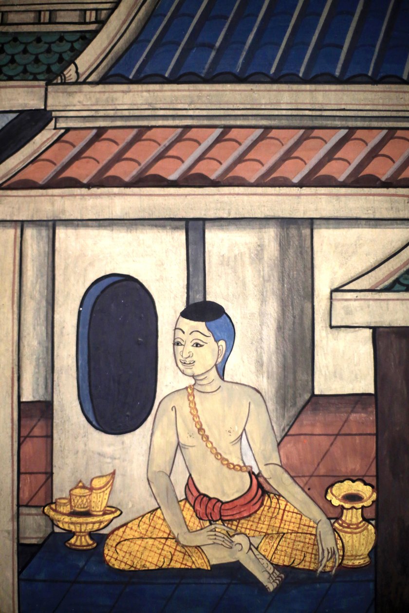 Princ Ráma. Detail nástěnné malby na vnitřních stěnách Vihary z doby krále Rámy III zobrazující Rámakien. Wat Pho - Wat Phra Chetuphon. 1788. Bangkok. Thajsko od Unbekannt