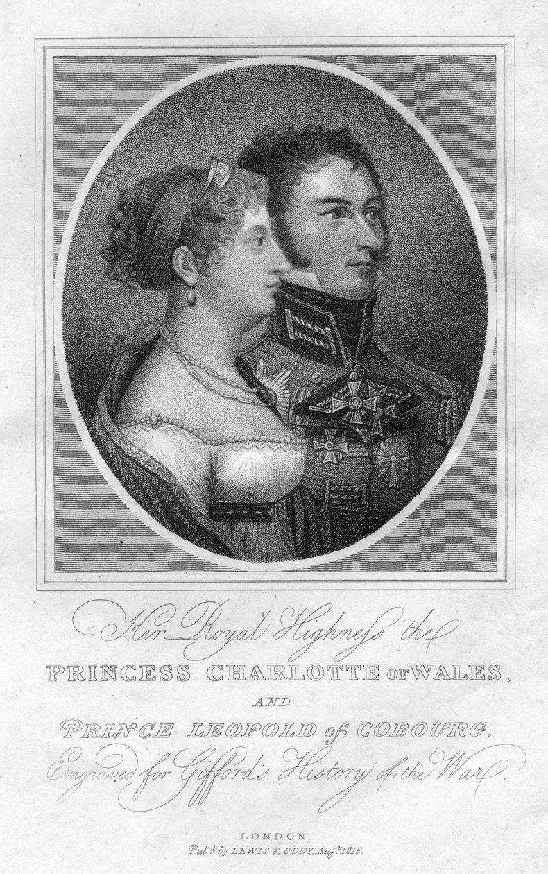 Princezna Charlotte z Walesu a princ Leopold Saxe-Coburg, 1816 od Unbekannt