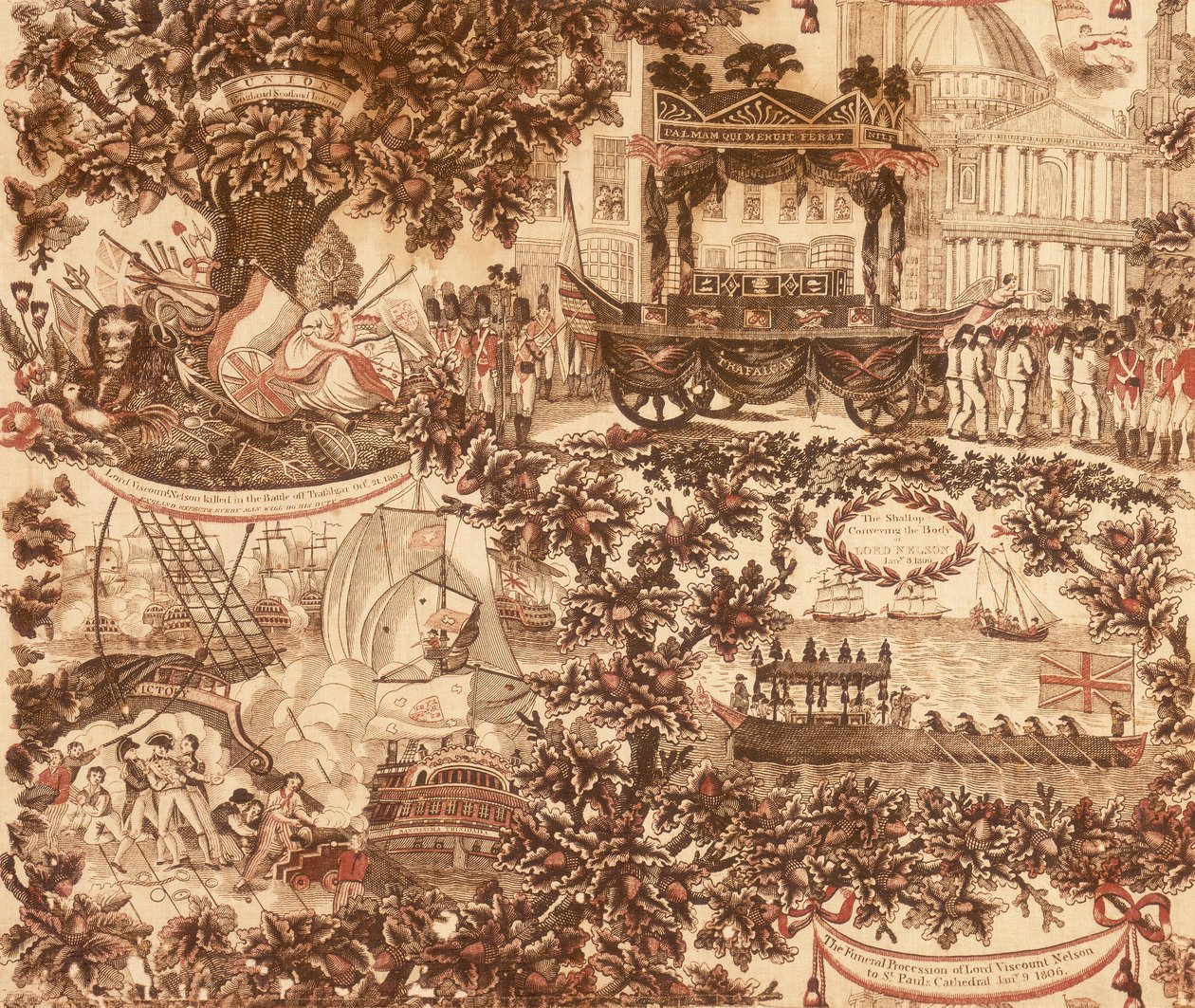 Tištěný plátěný panel zobrazující pohřební průvod lorda vikomta Nelsona, 1806 od Unbekannt