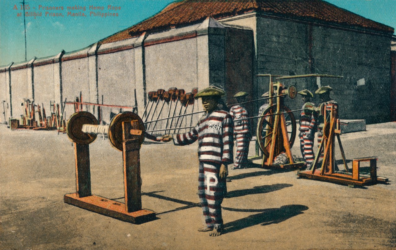 Vězni vyrábějící konopné lano ve věznici Bilibid, Manila, Filipíny, c1900 od Unbekannt