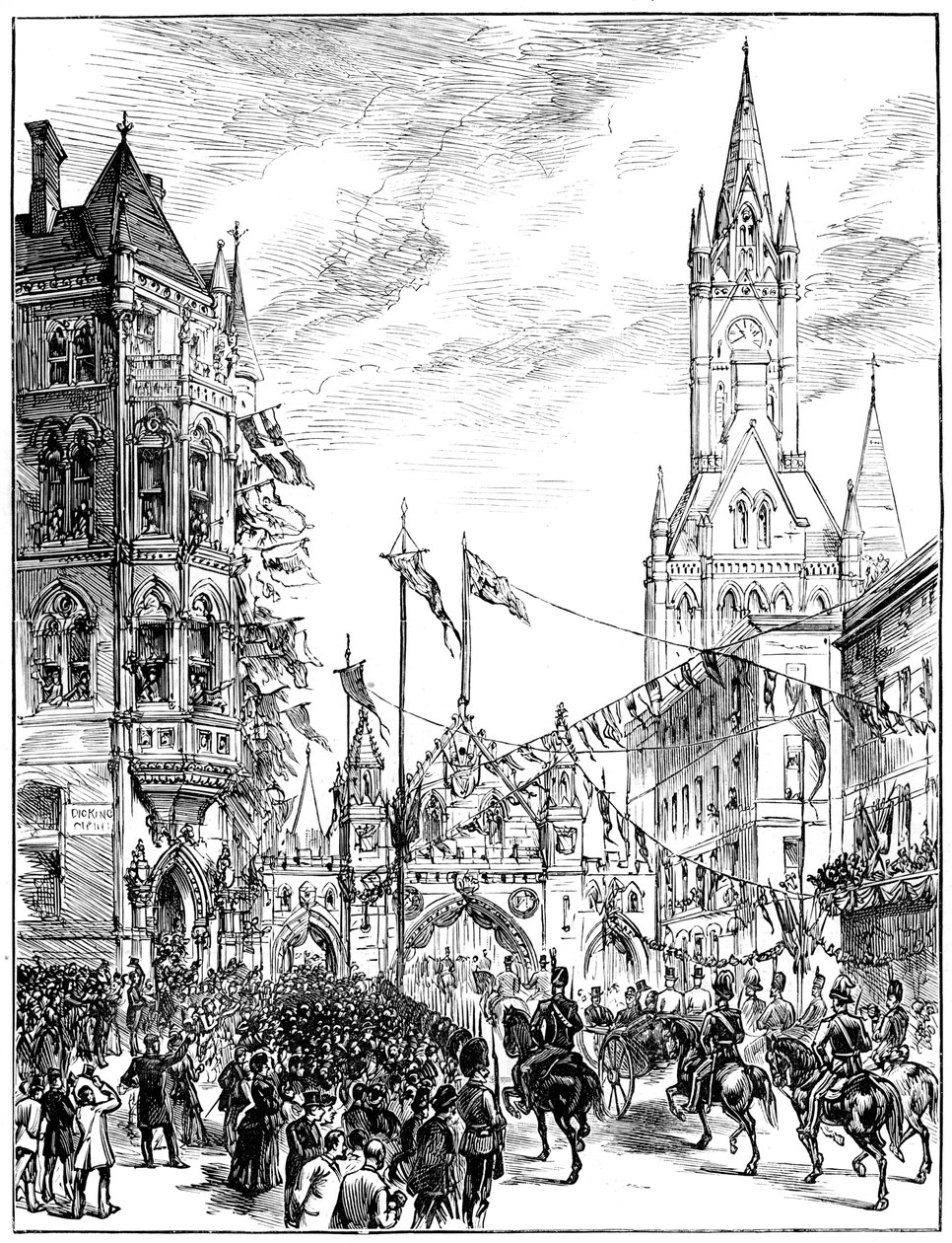 Průvod se blíží k radnici, Manchester, 1887 od Unbekannt