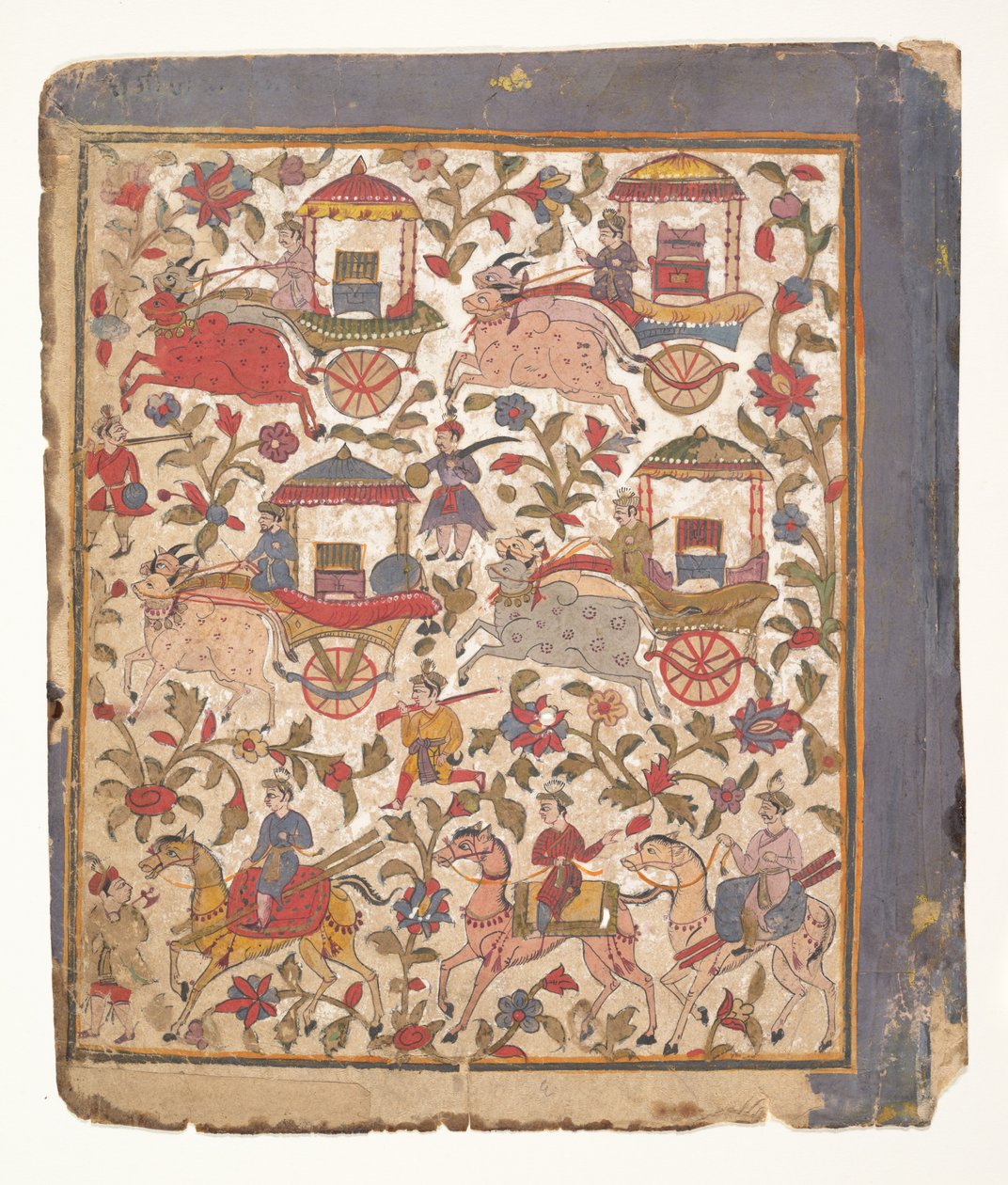 Průvod kočárů nesoucích kořist...z rozptýleného rukopisu Bhagavata Purana, c1640-50. od Unbekannt