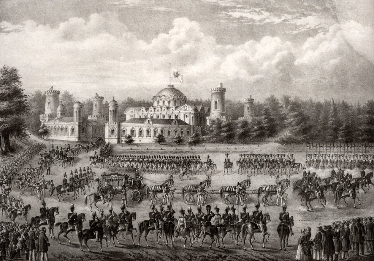 Průvod cara Mikuláše I. do Uspenského chrámu z Petrovského paláce při jeho korunovaci v roce 1825, 1826 od Unbekannt