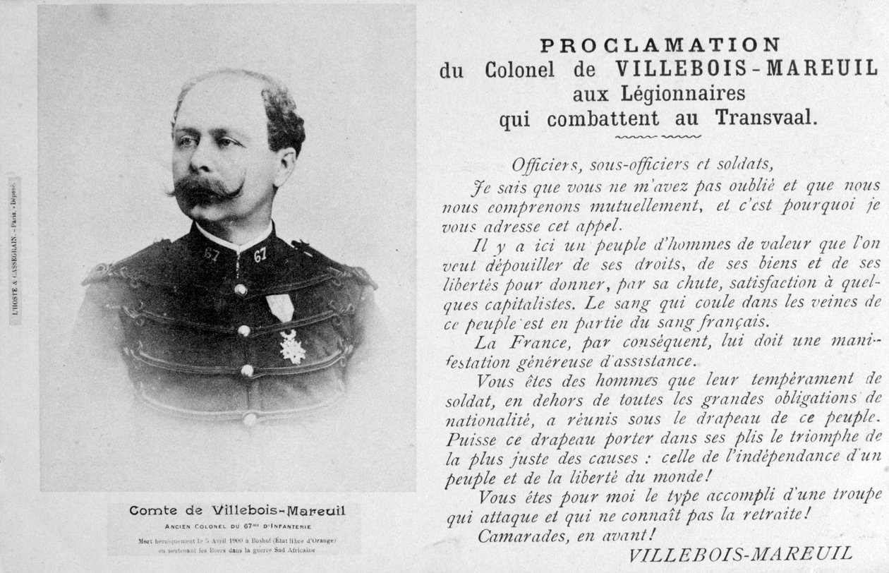Provolání plukovníka Villebois-Mareuila, c1900 od Unbekannt