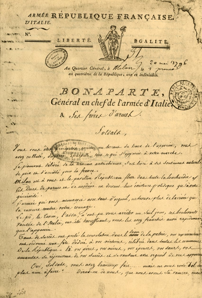 Provolání Napoleona jeho bratrům ve zbrani, 20. května 1796, 1921. od Unbekannt