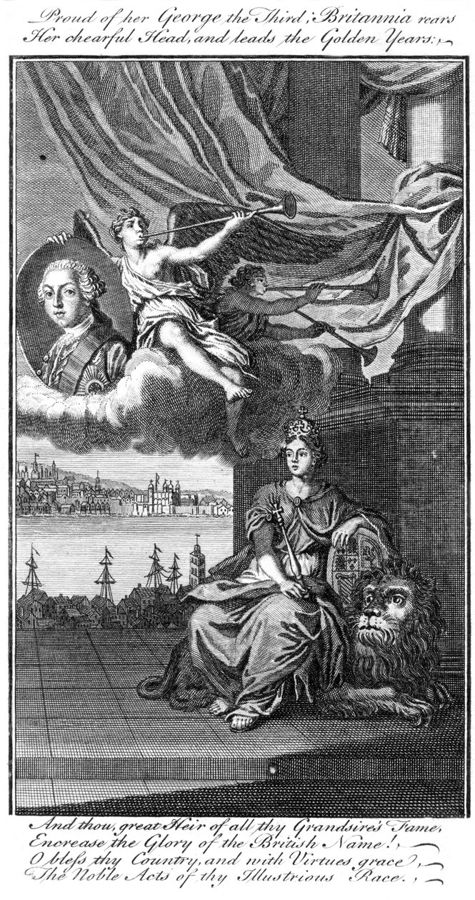 Britannia, hrdá na svého George III., zvedá svou veselou hlavu a vede zlaté roky od Unbekannt