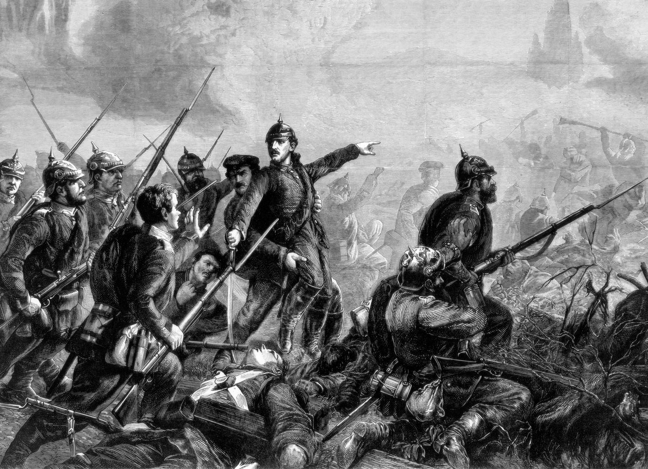 Pruská pěchota v útoku, francouzsko-pruská válka, 1870 od Unbekannt