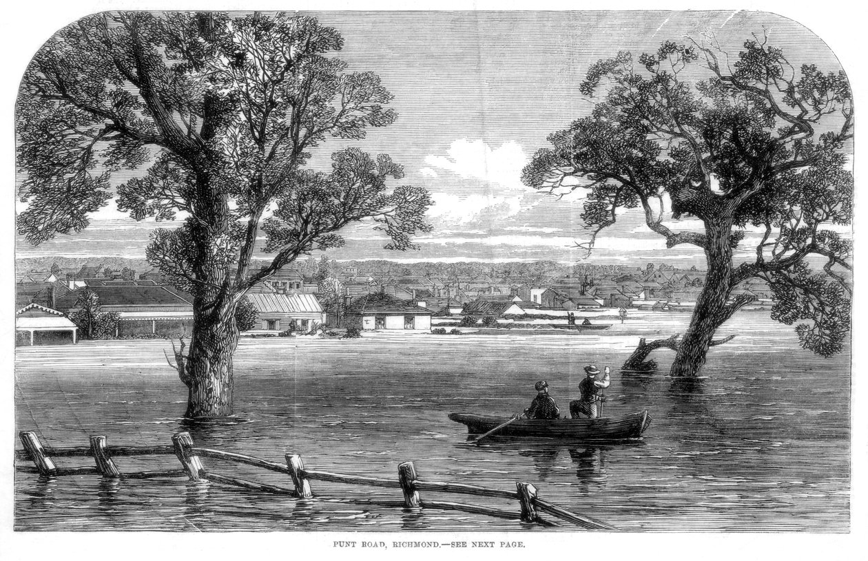 Punt Road, Richmond - Povodně v Melbourne, Austrálie, 1864 od Unbekannt