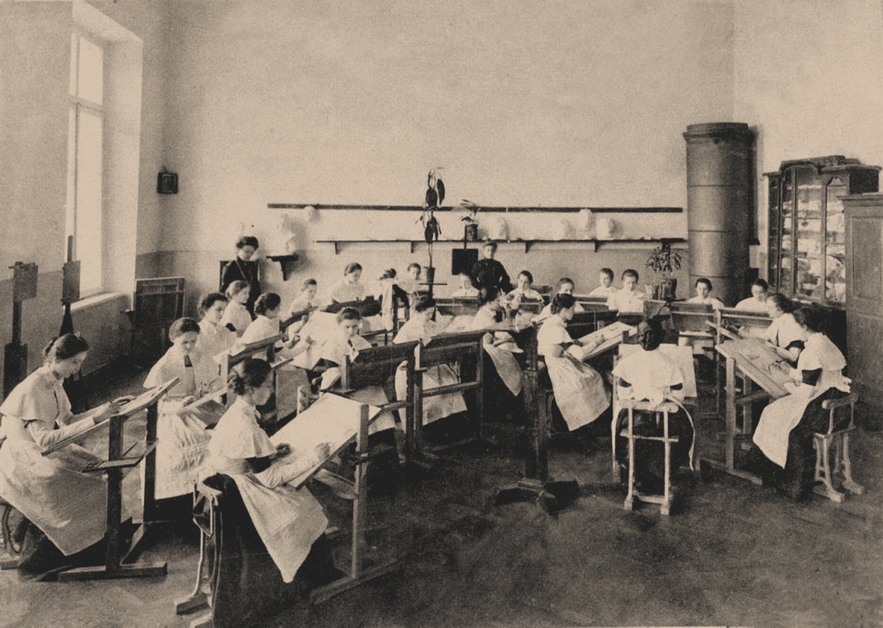 Žáci Smolného ústavu pro šlechtické panny na hodině malby, 1889 od Unbekannt