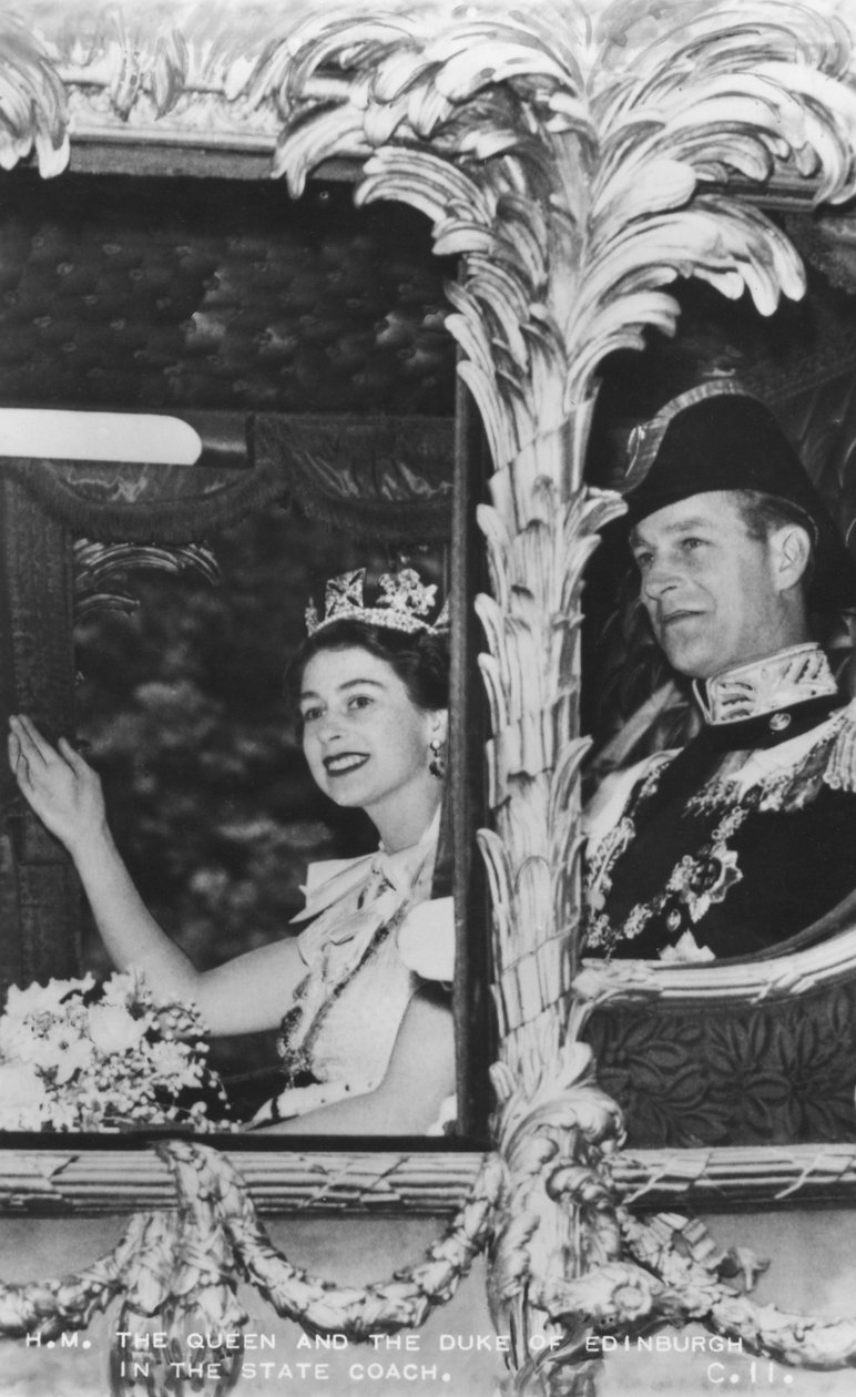 Královna Alžběta II a vévoda z Edinburghu ve State Coach, The Coronation, 2. června 1953 od Unbekannt